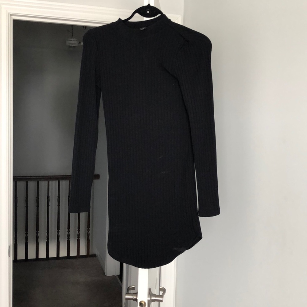 Forever 21 mock neck ribbed black dress